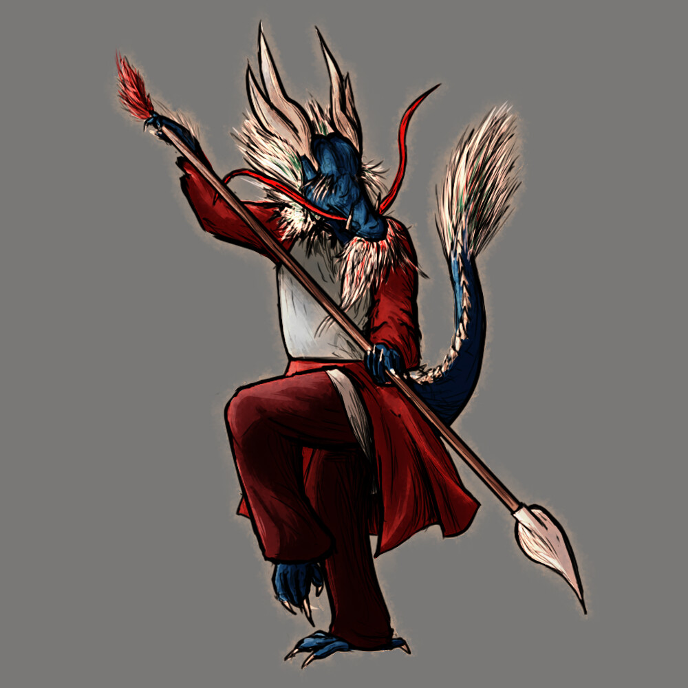 The Dragon-man wielding his spear