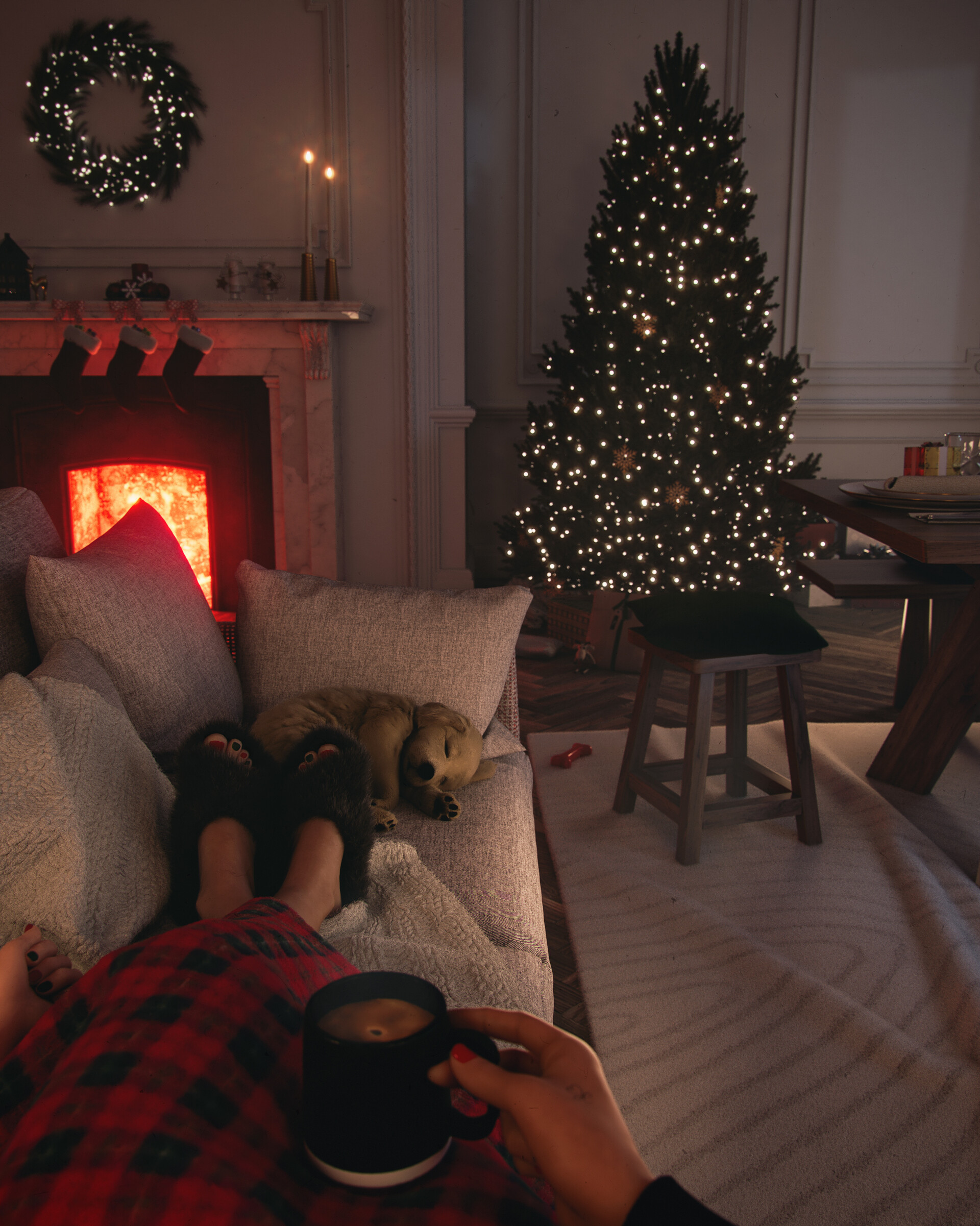 ArtStation Cozy Christmas Eve Waiting for Santa