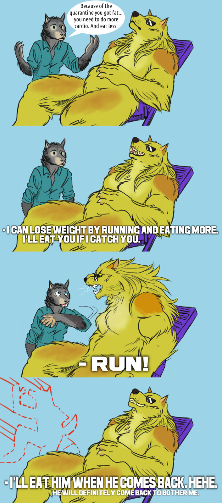 Sara is a smart predator. 

(But Harry is the one who will lose weight. One way or another.)