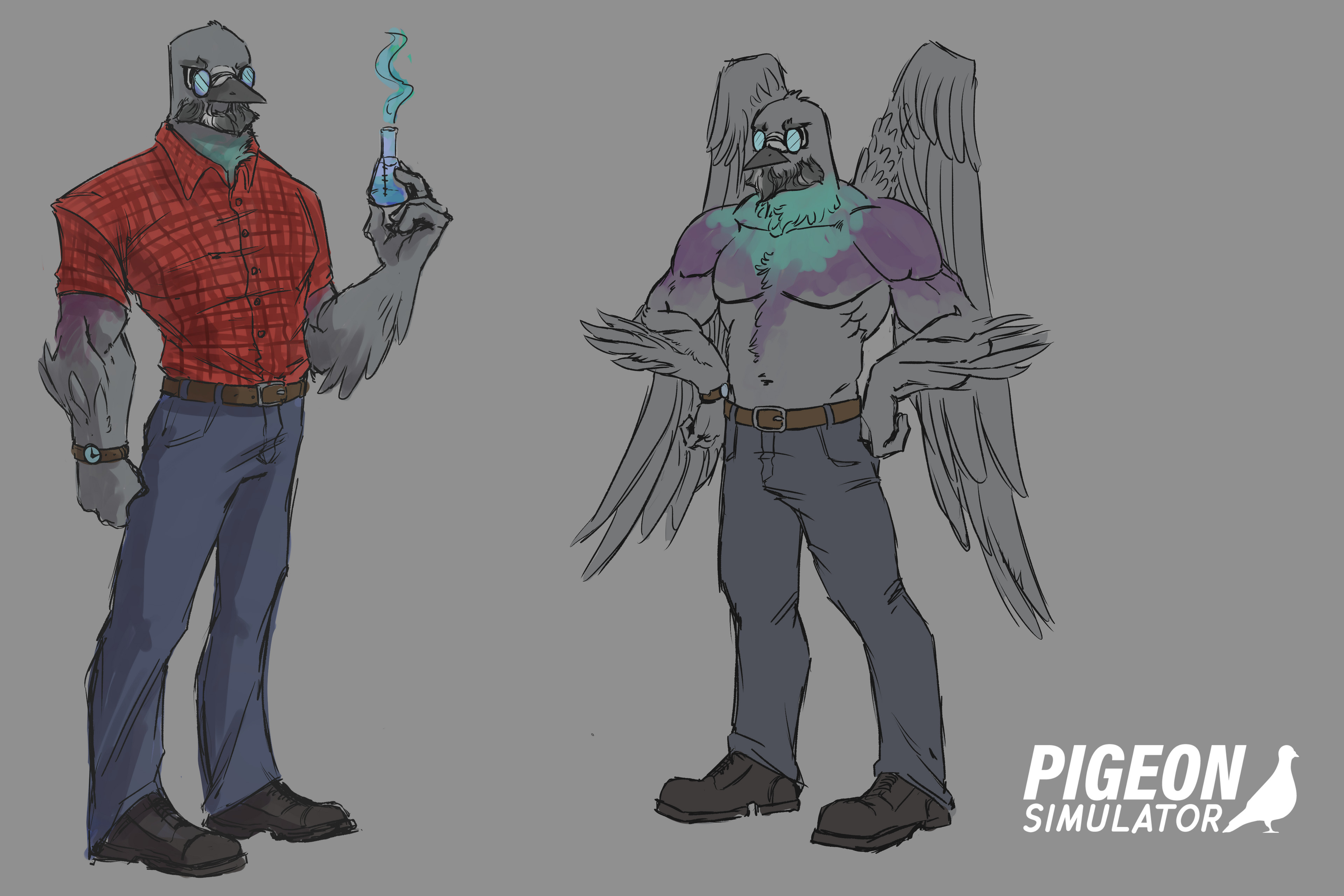 "Pigeon Sr." - the man-turned-pigeon-turned-half-pigeon and father of our mutated little player character.