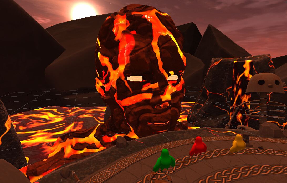 For this scene, I created the mountains featuring lava veins as well as some floating rocks featuring lava veins