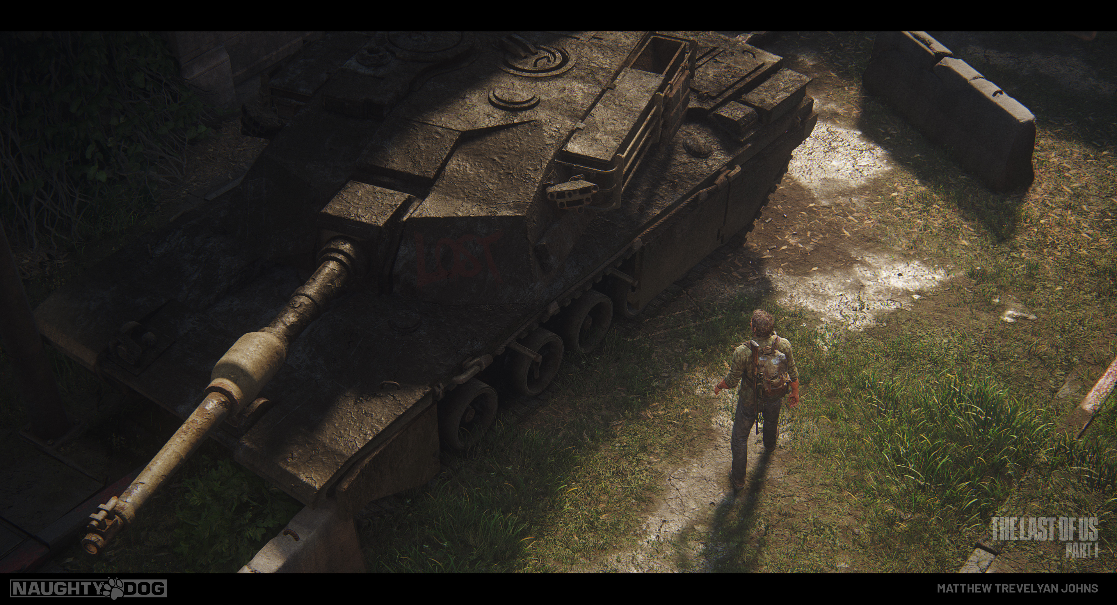 The tank that I designed for TLOU:II made a come back for this game. I based the design on a mix of the British Challenger, the American M1 and the Italian Ariete to create a new 'hybrid' that would be unique to The Last of Us World