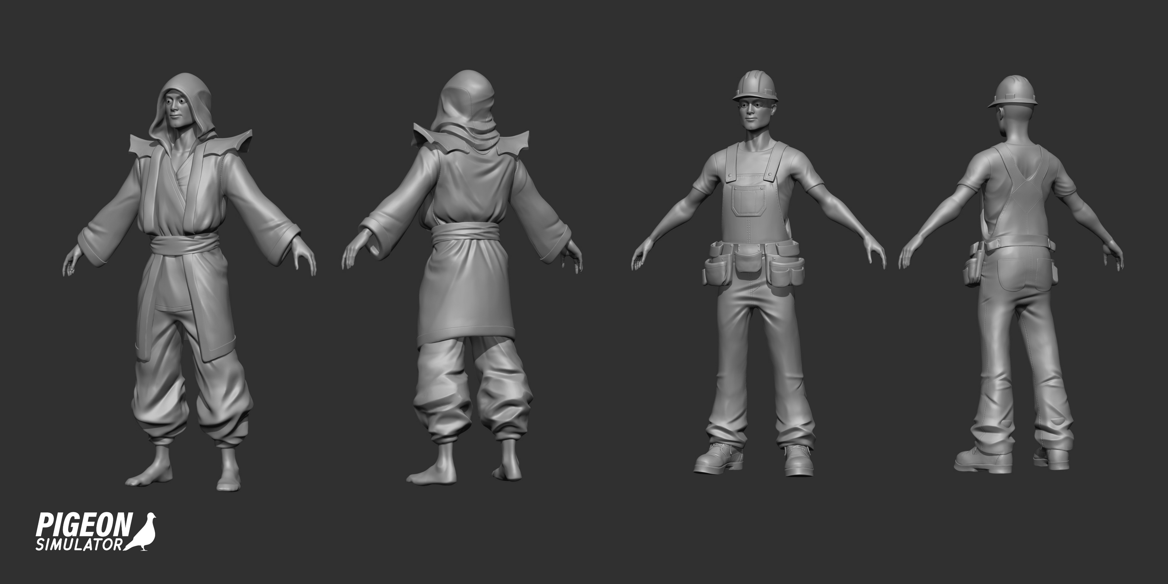 Example of NPC outfit sculpts (base human body model by Jeremy Wynn)