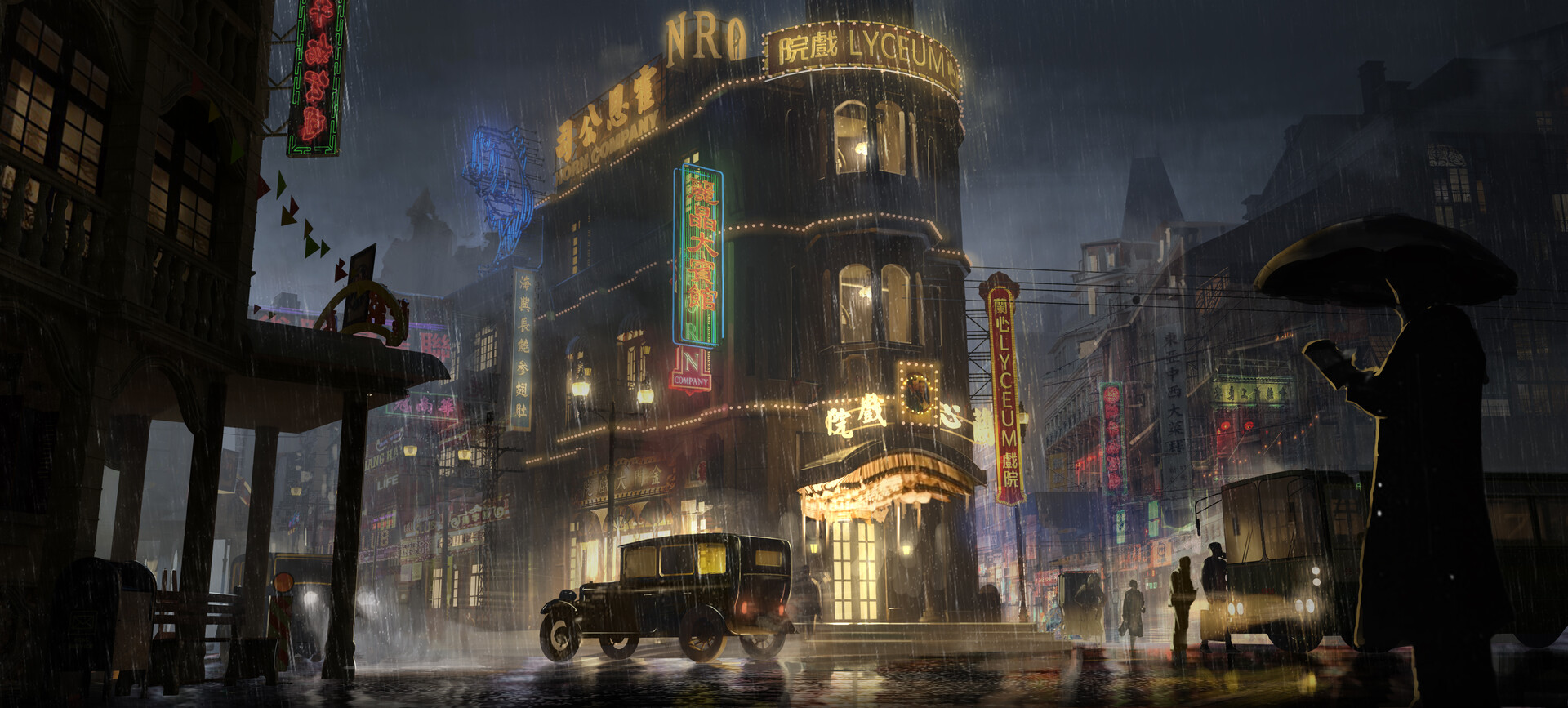 ArtStation - 民国风下雨街道夜景