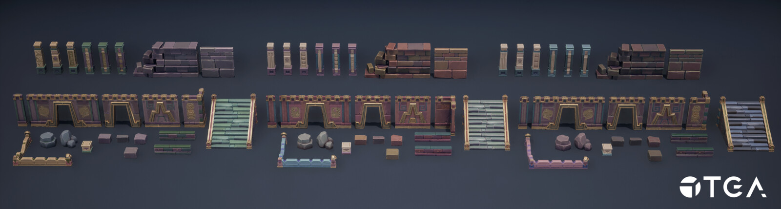 Modularity was my main focus whilst working closely with the level designers. All the walls share the same textureset and have different textures on each side, which provided variety through rotating them. The base colors were also changed for each level.