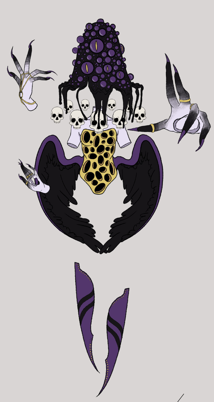 This was the monster created for the game, inspired on the Mentor's fears, death and trypophobia. The objective was to mix this both fears in a monster design that would match with the game aesthetic.
