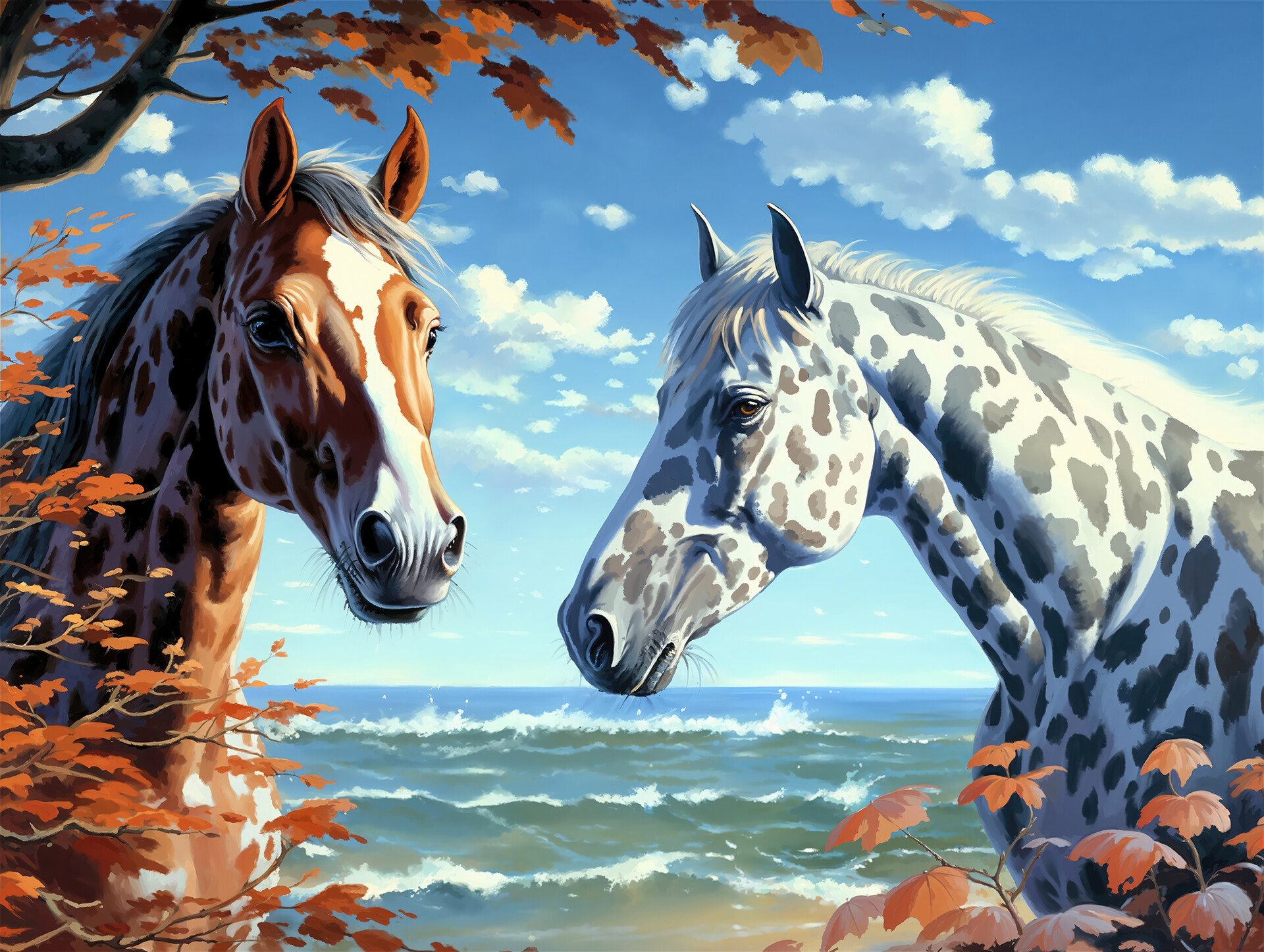 ArtStation - Autumn Majesty: Appaloosa and Dapple Grey Horses in Fall  Scenery Canvas Print.