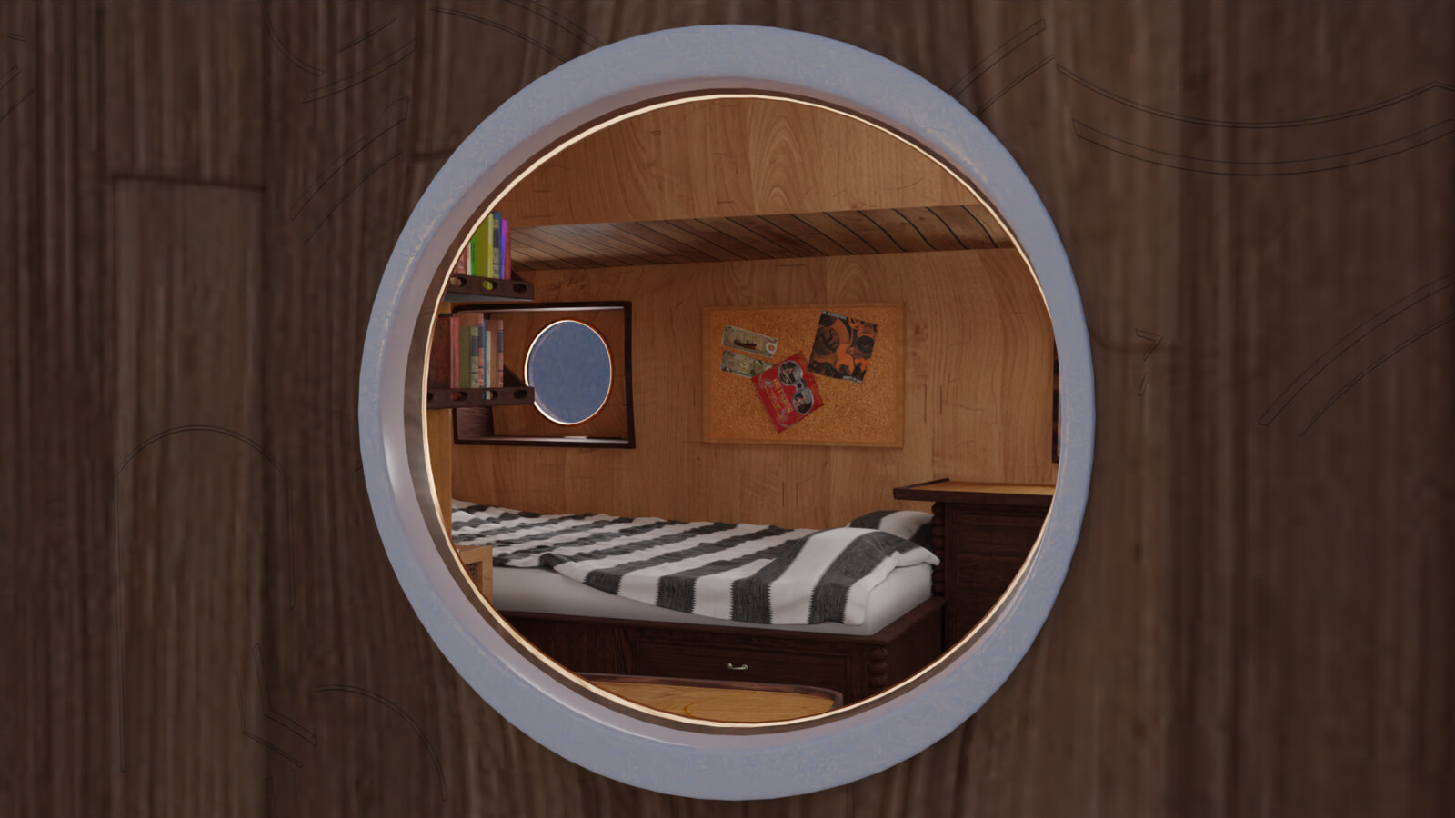 Cabin interior through porthole