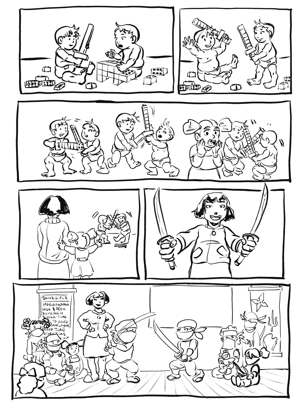 Lineart for the Ninja School comic.