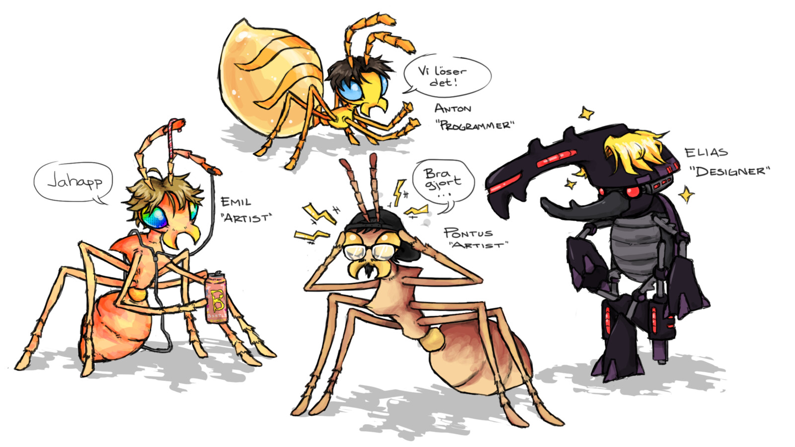 Illustrations I made for the credits scene. 
