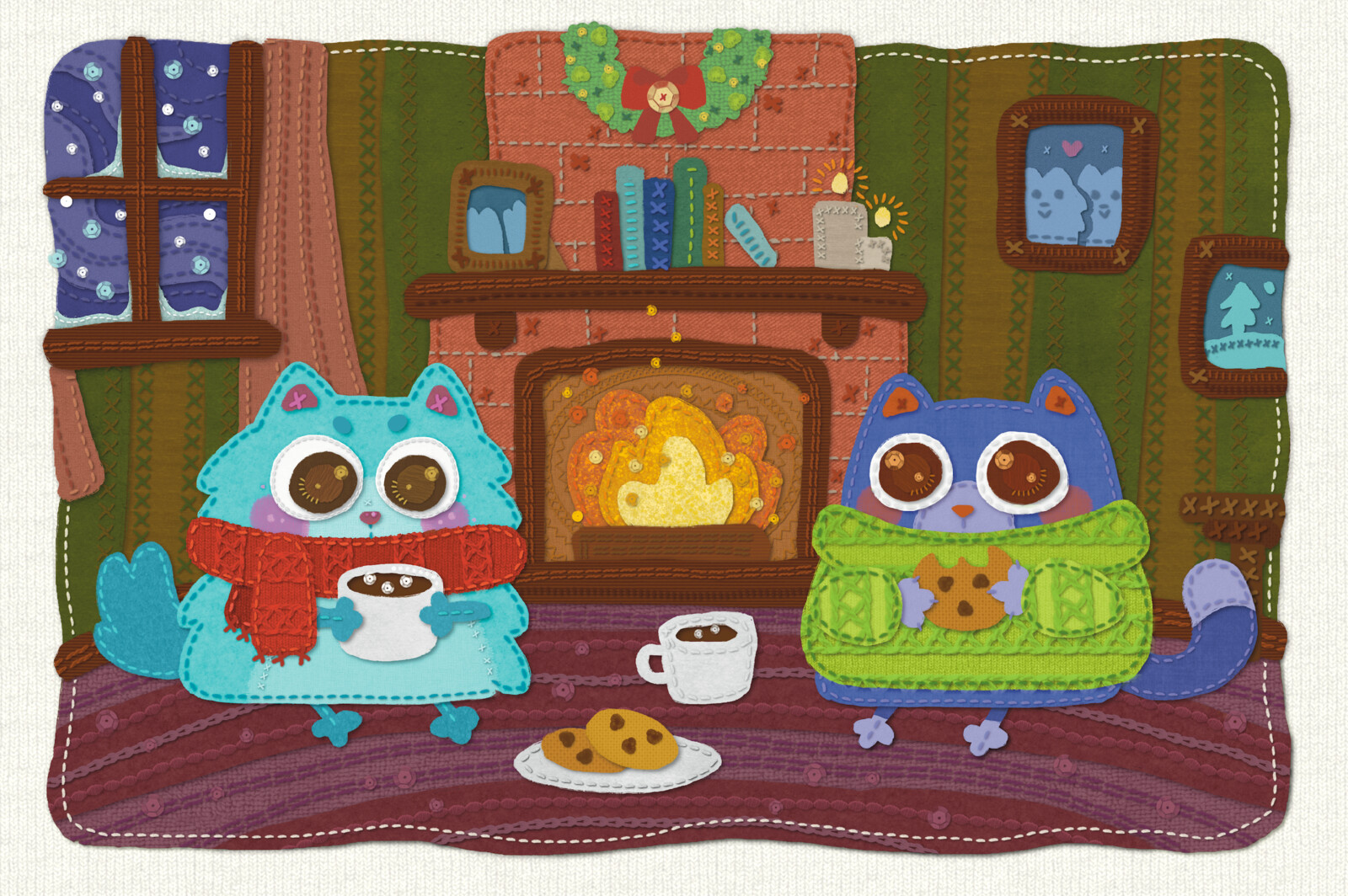 Embroidered Holiday Cats