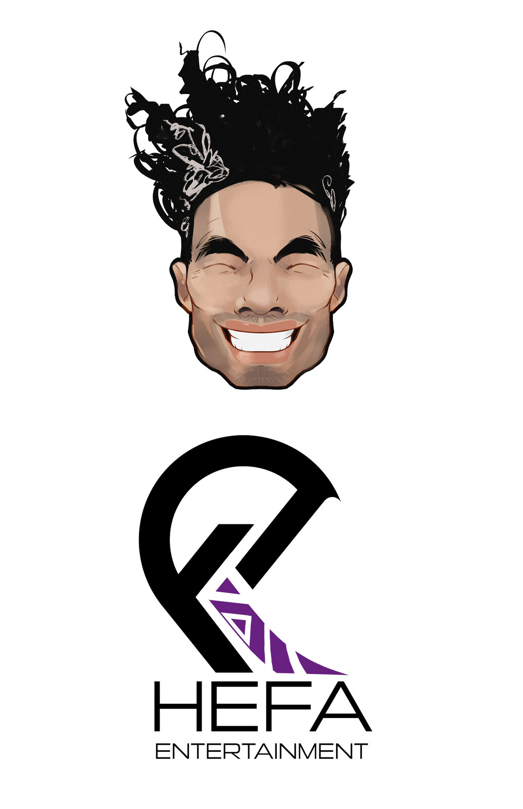 Stylized caricature of Youtuber with logo incorporating Tongan and Polynesian aesthetics. 