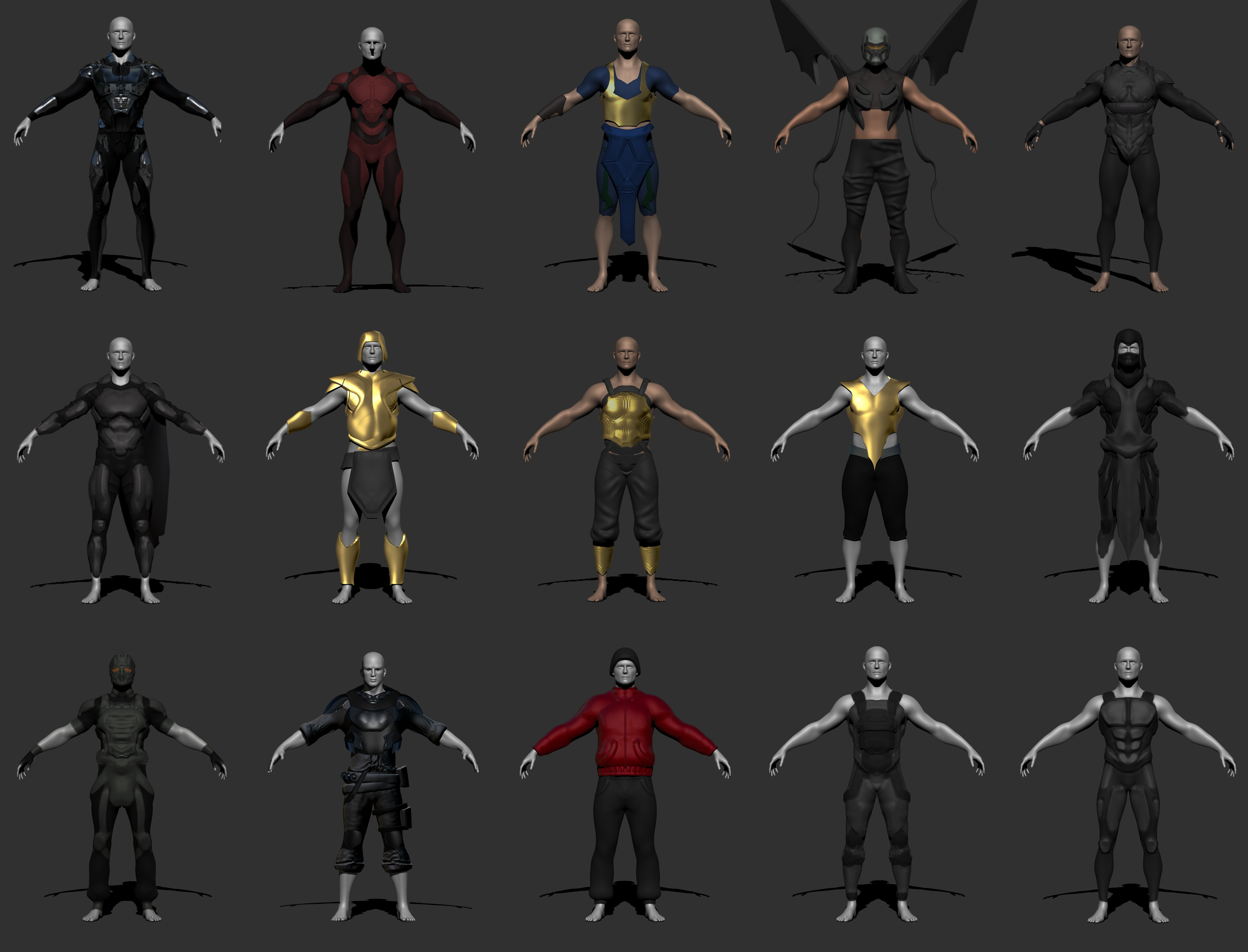 Ideation of Different characters / Costumes in Zbrush. All individual characters
