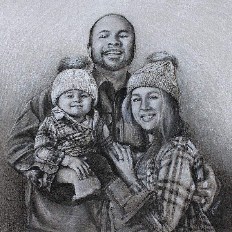 Family Portrait Charcoal Drawing