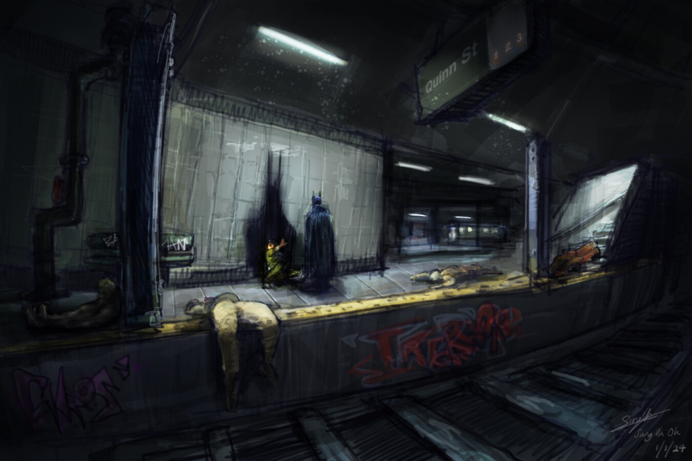 The Batman (2022) Interrogation on henchman, Concept Art. "IT'S THE BAT!"  
