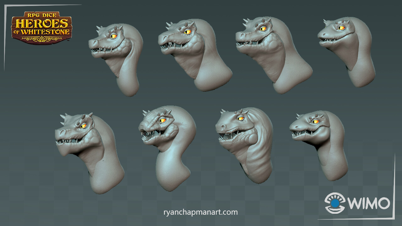 Early exploration of our lizard race characters. I was very excited to test out several head designs that would be the base for our lizard race moving forward. 