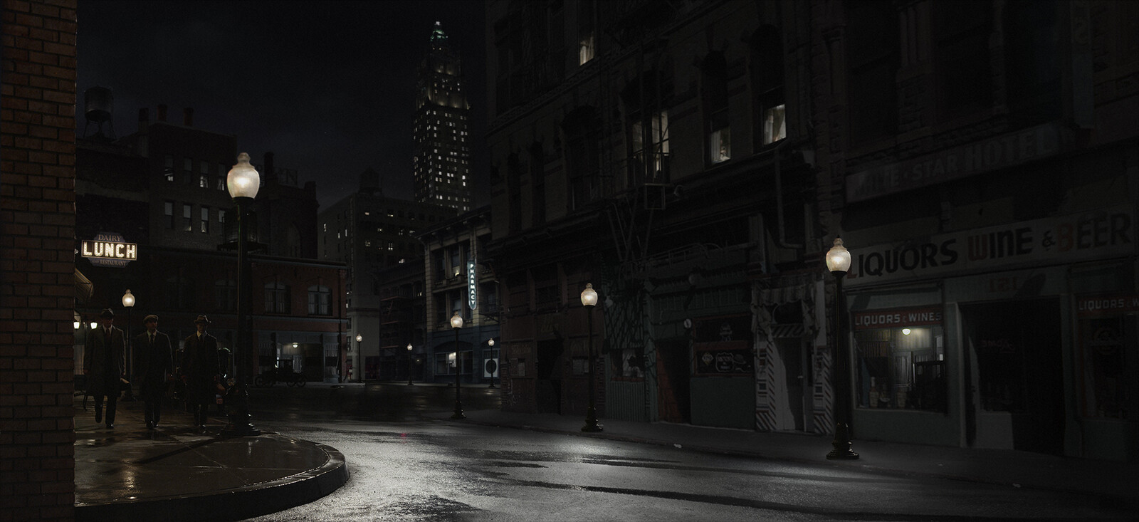 Post-production concept for night-time city street
