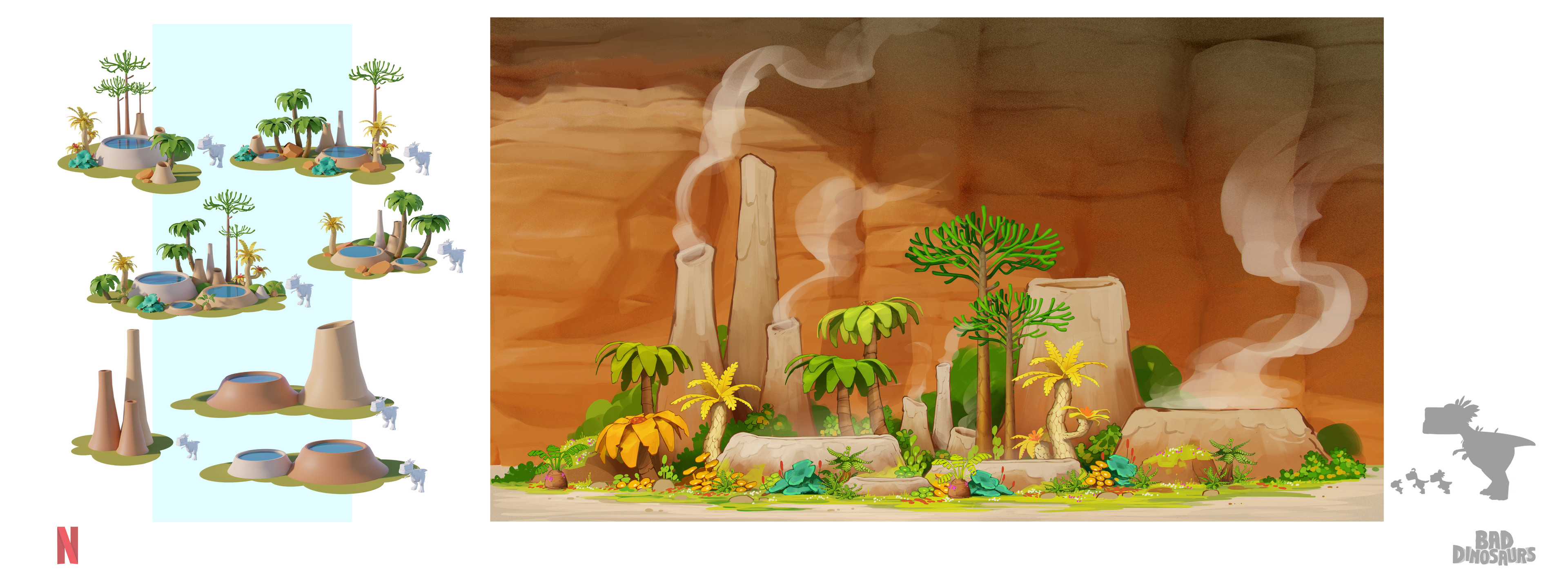 On the left, proxy vegetation "island" system I made to speed up the set dressing process.
