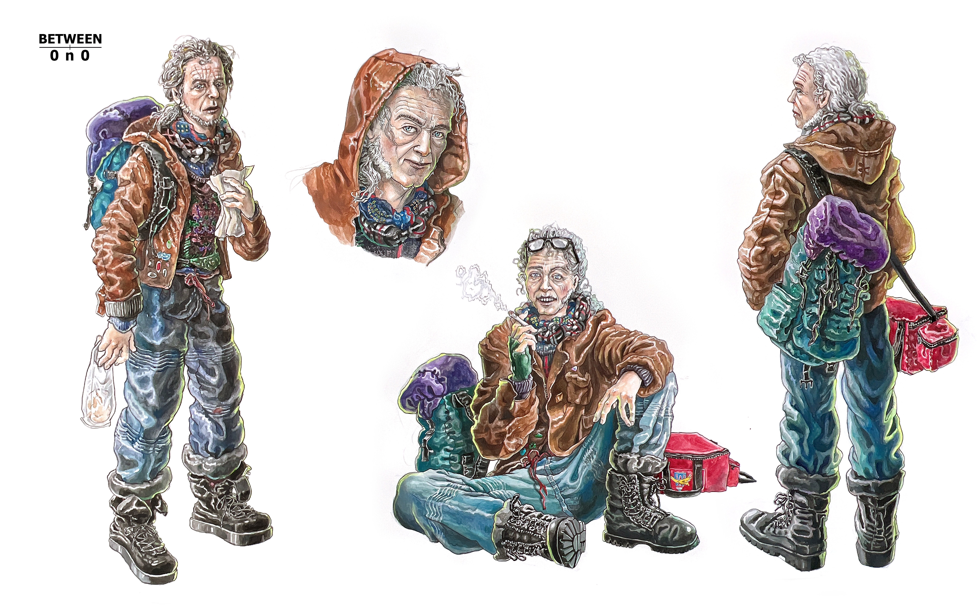 This is a concept art of a character, Jake Dolphin. Character concept arts of an independent film project 'Between 0 n 0' were created in 2 versions; 2D illustration and visualization with actual human models.