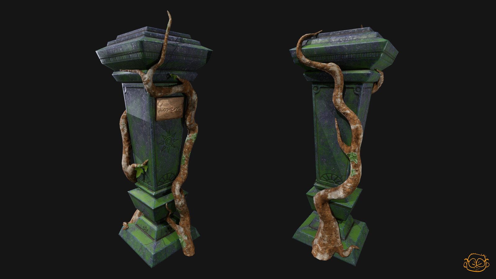 Pedestal, part of a hero asset. I designed the piece myself, and created custom alpha brushes. I also re-used some basic foliage pieces I had already made. 