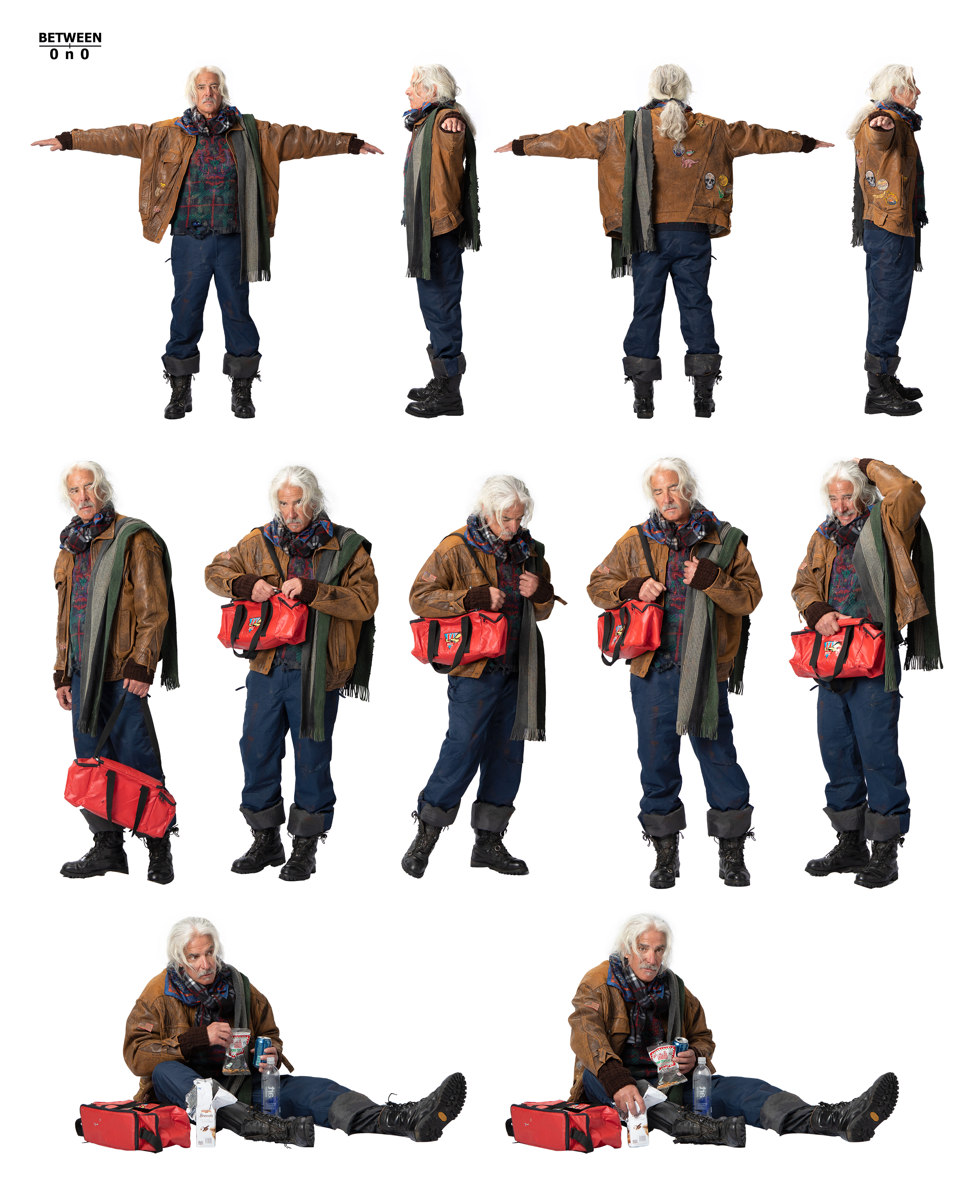 This is another version of concept art with an actual human model. (Model: Tom Adam) This panel contains T pose shots and pose variations.