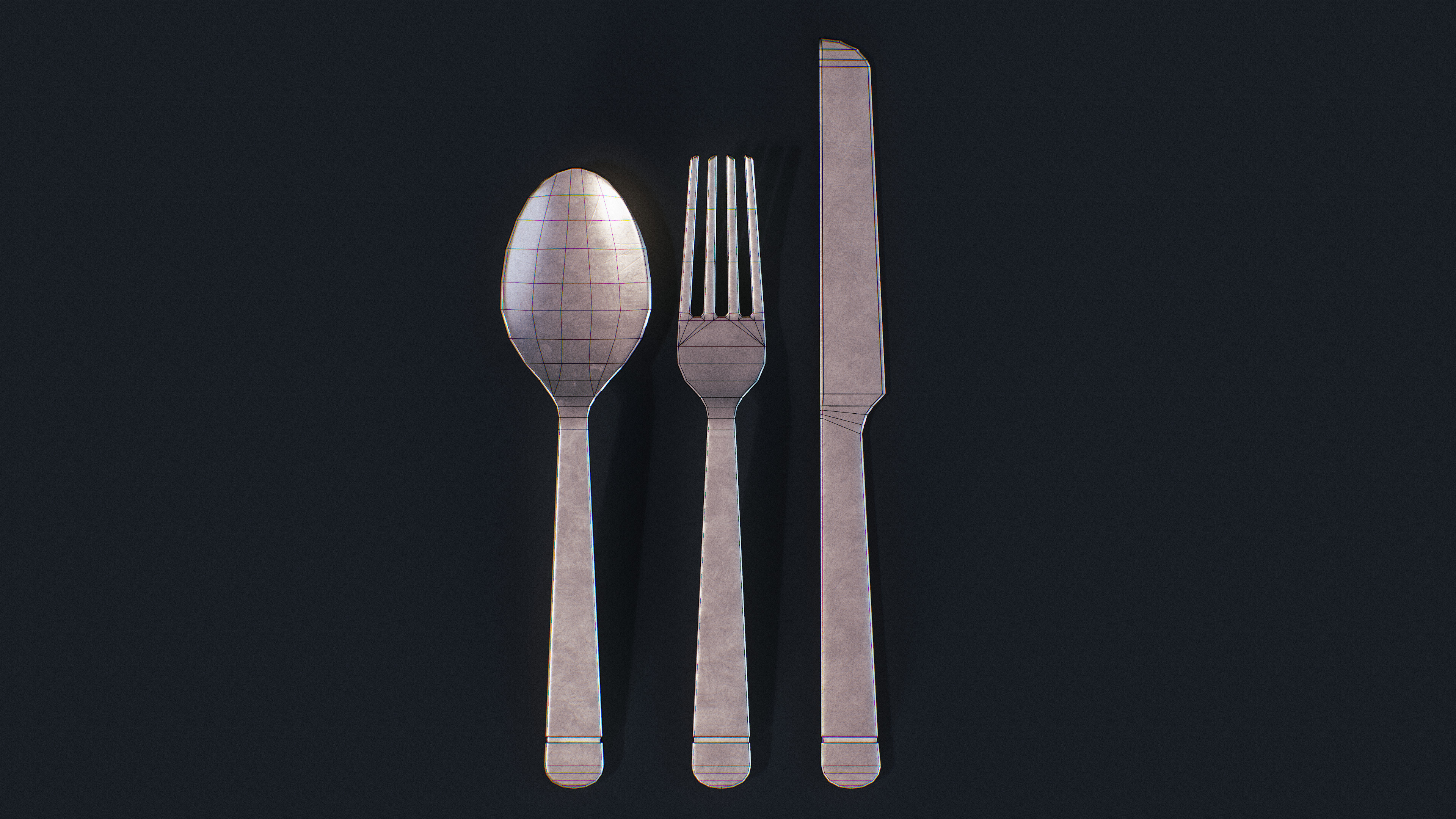 Spoon - 532 tris
Fork - 696 tris
Knife - 308 tris