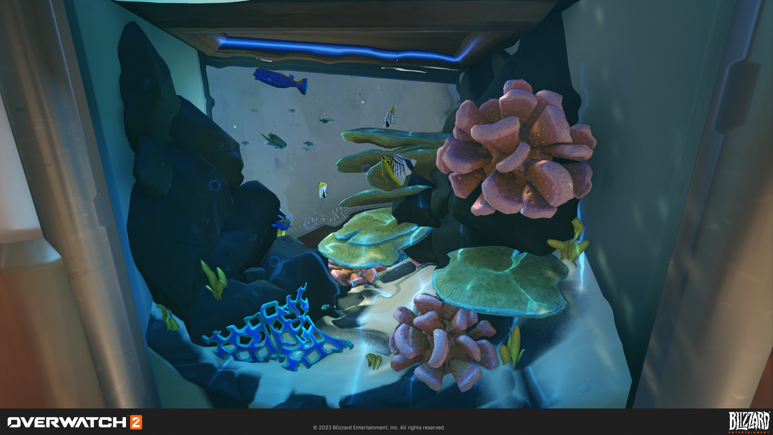 Each one of the corals were designed by me. The fish animate and are representative of the local speciation. All assets are handpainted. Vertex deformations were applied to help sell the idea of water.