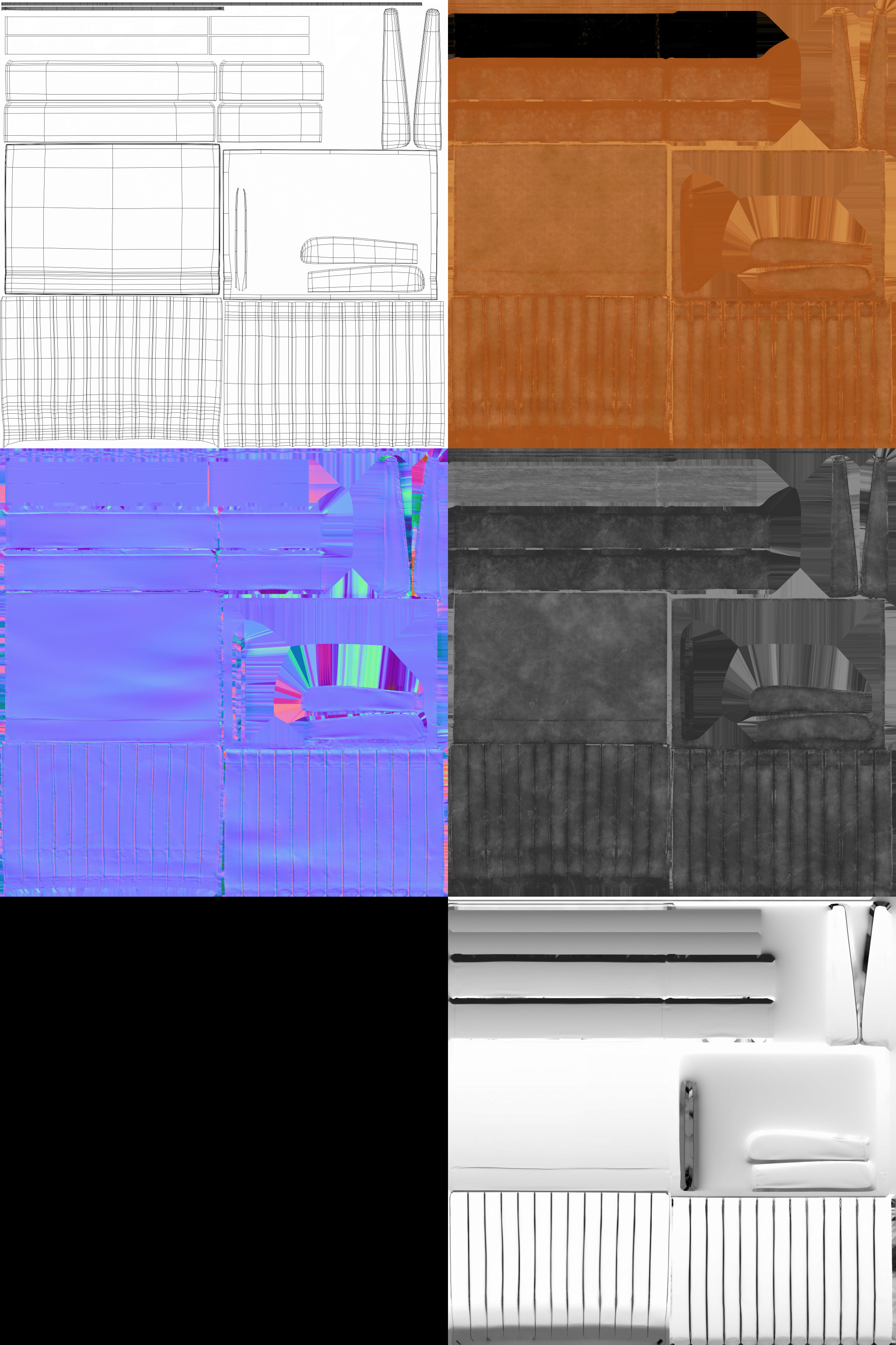 2048x2048 | UV, BaseColor, Normal, Roughness, Metallic, AO