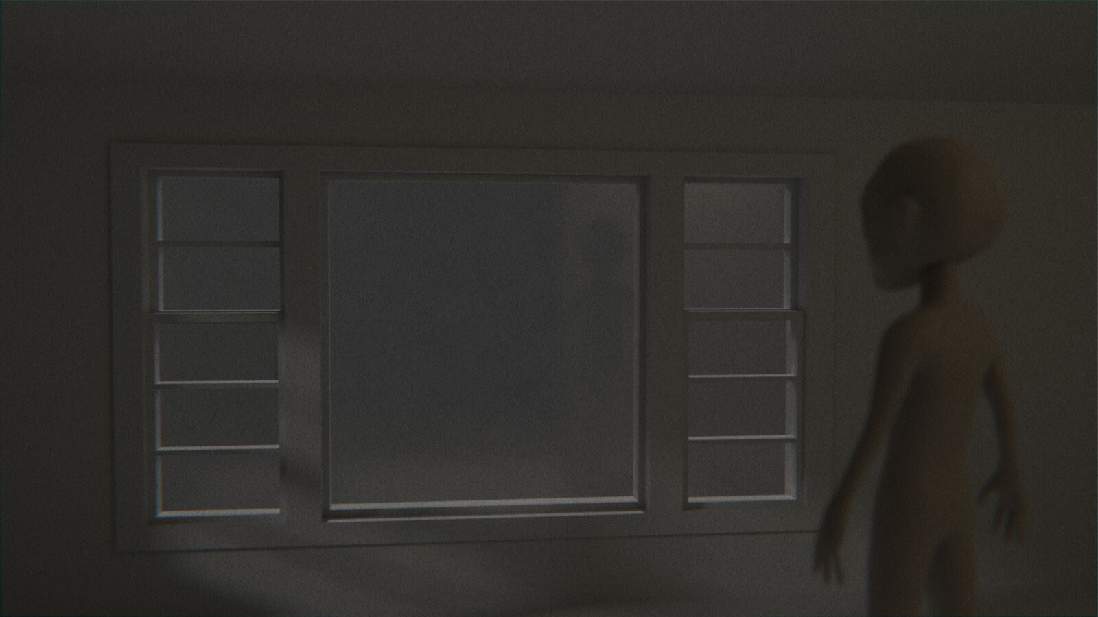 Testing the reflectivity, opacity and scale of the window with a character base mesh