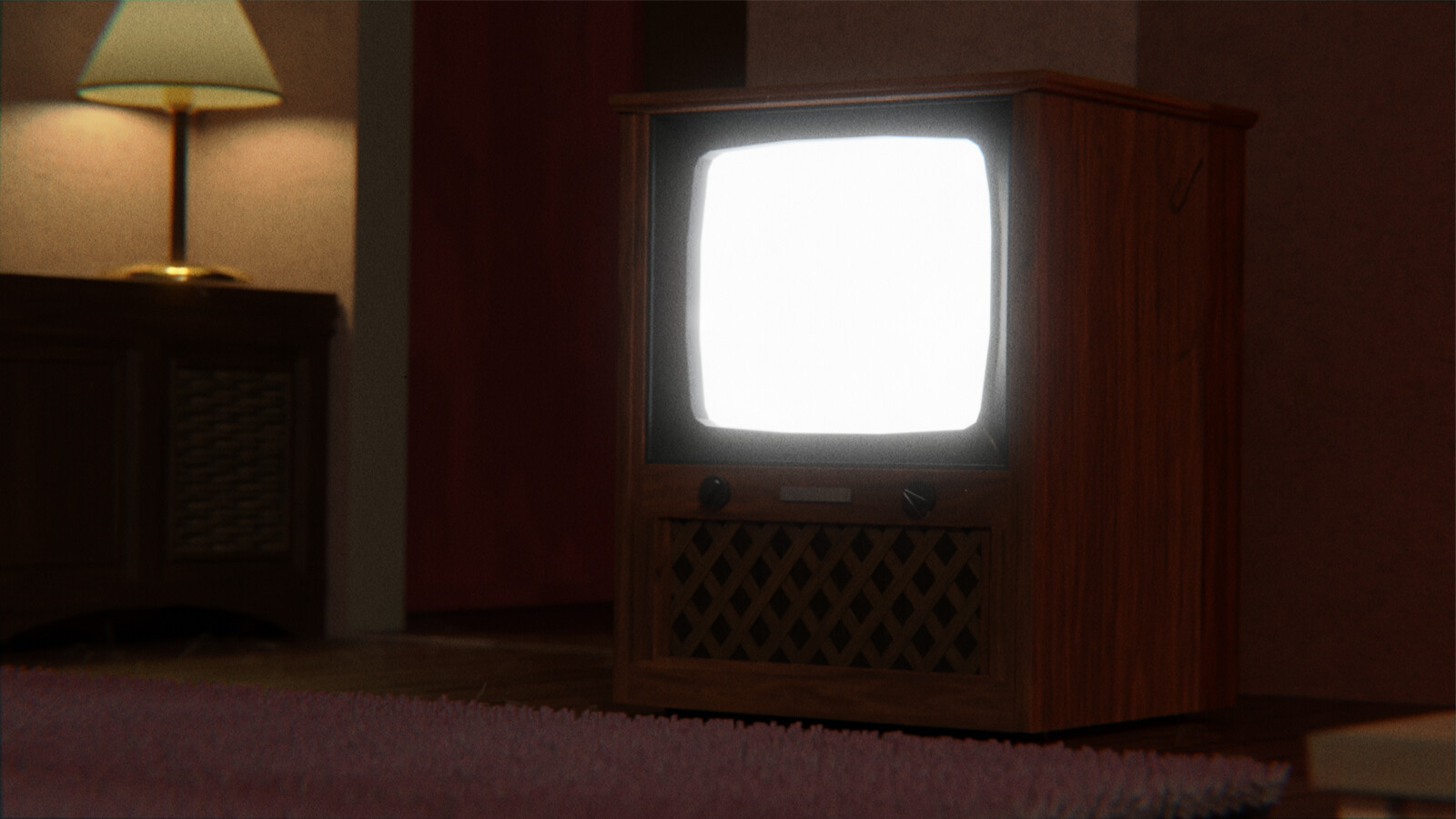 The TV - This is the last render I exported from this scene, hence the updated wood texture, reduced hair particles, new furniture and fireplace light.