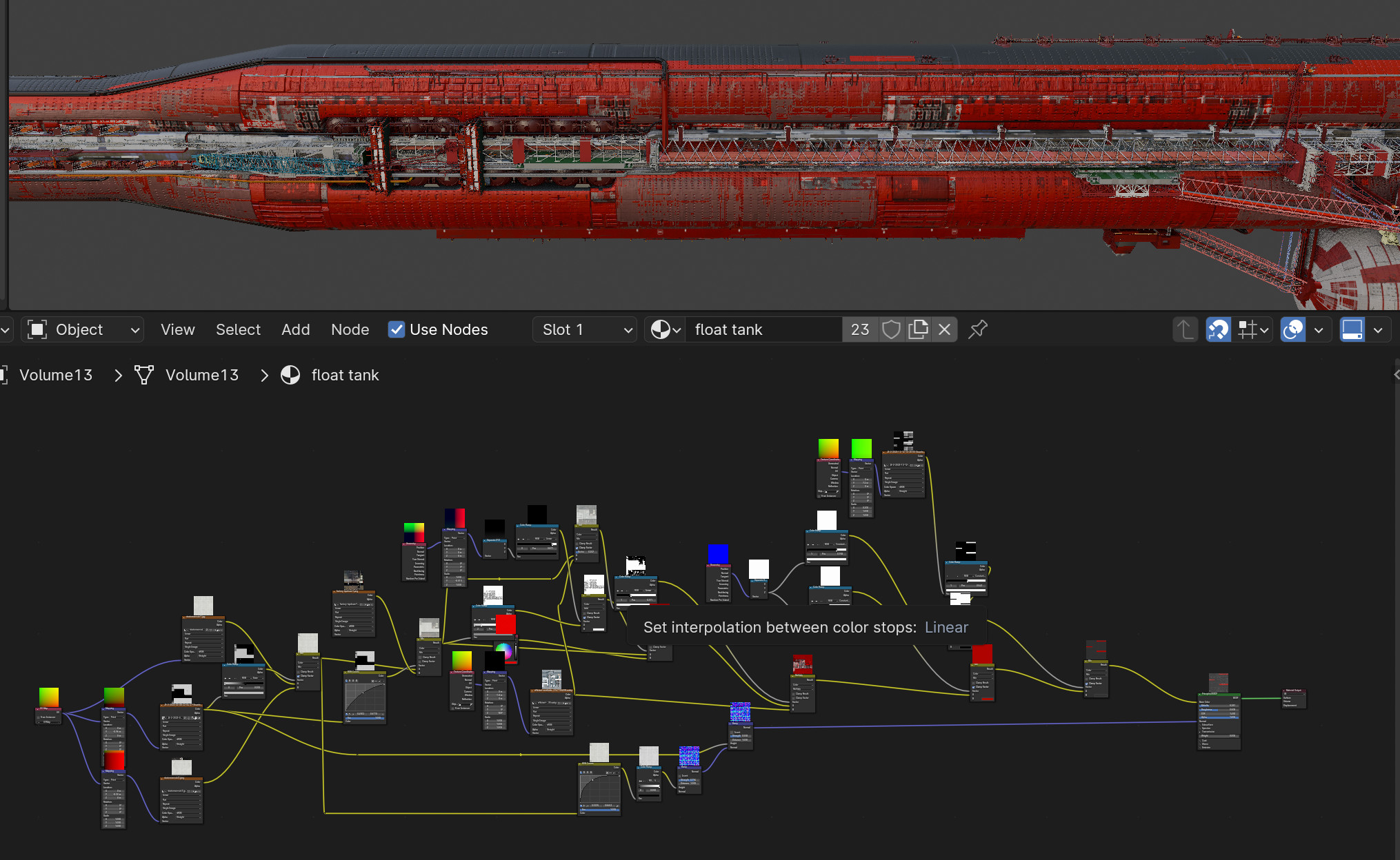 self-made shader for the red coating across the airship body