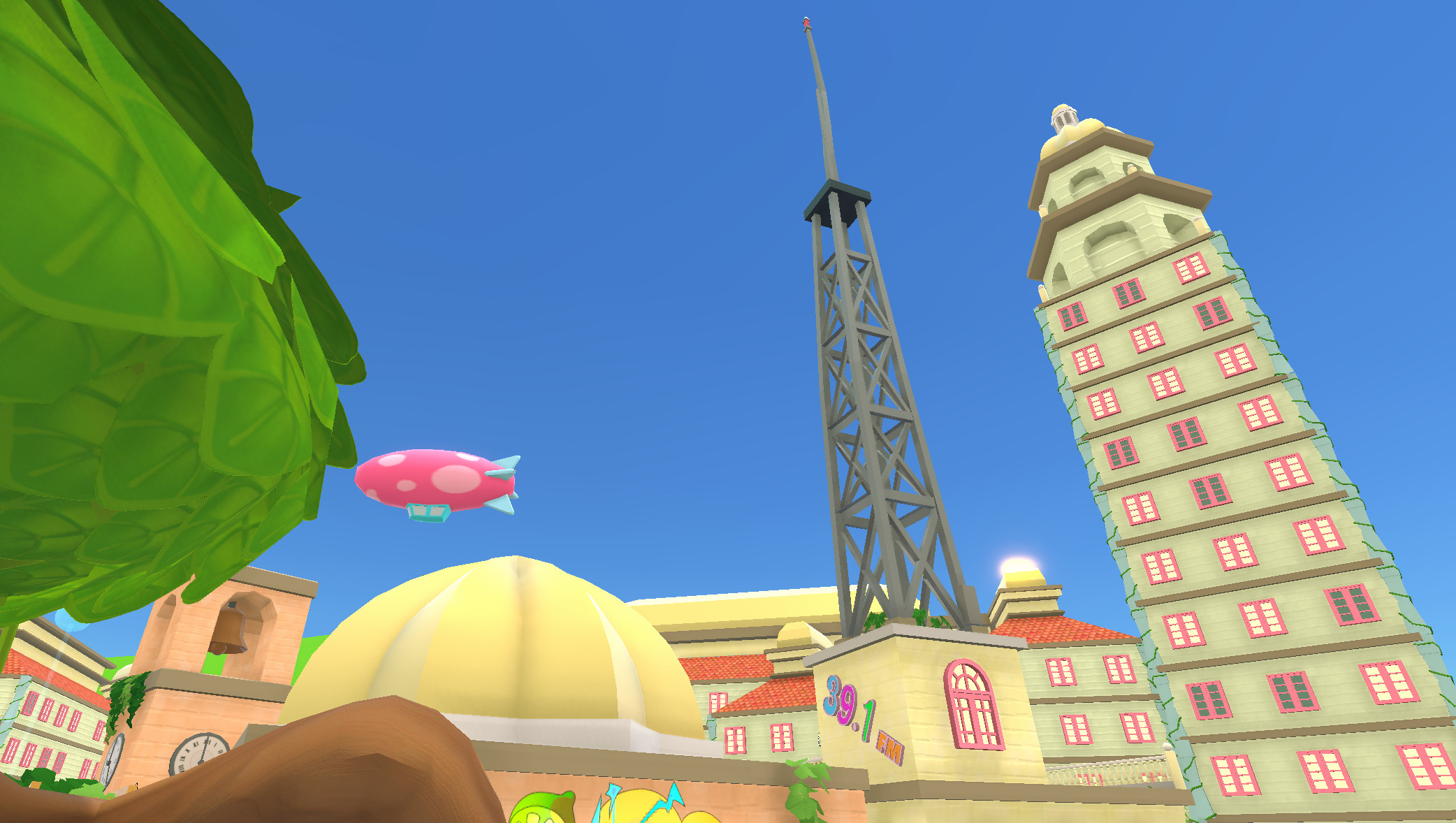 A radio tower on the edge of town.