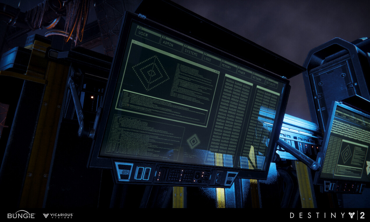 monitor model, animated text shader