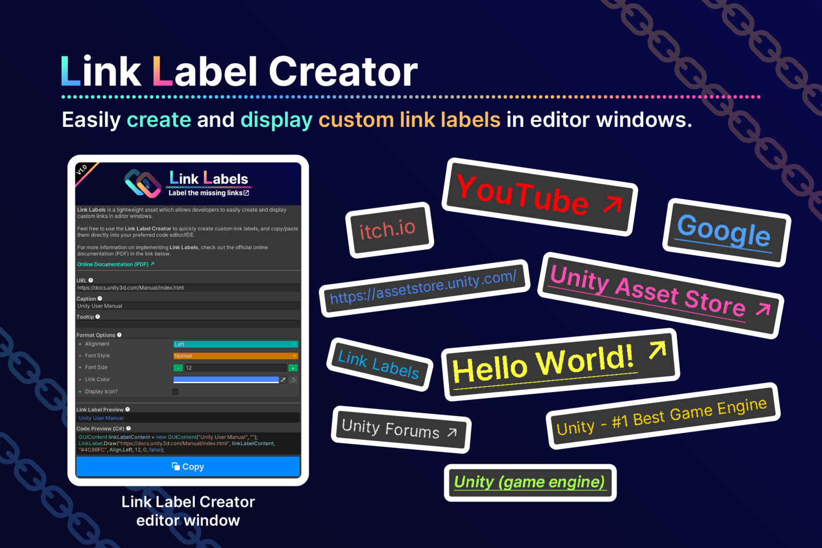 Link Label Creator: Easily create and display custom link labels in editor windows.