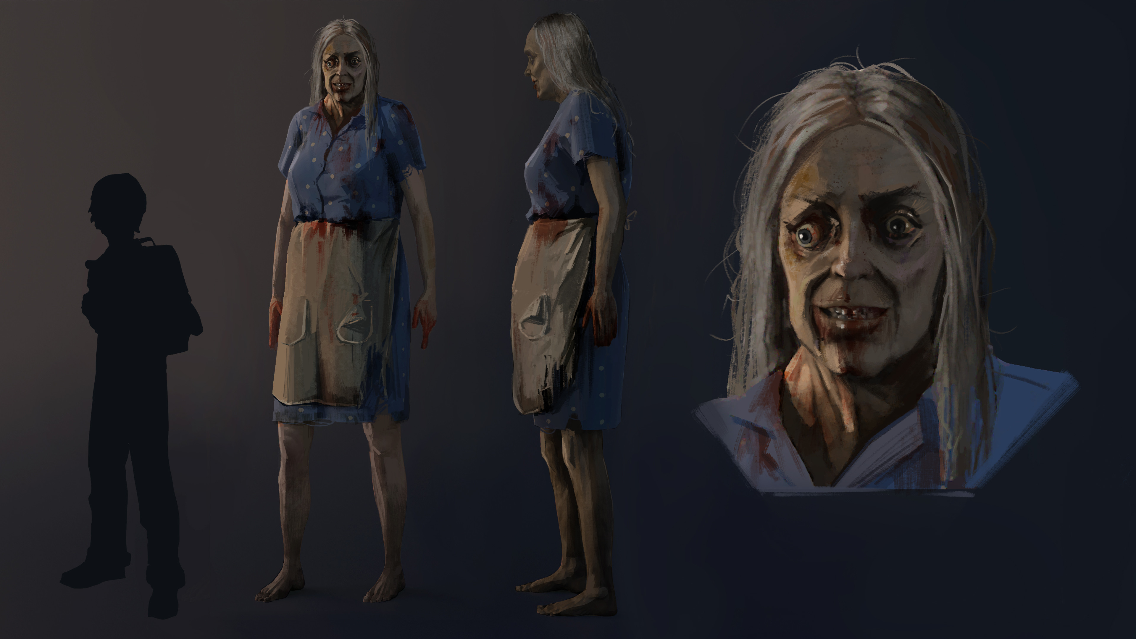 The Grandma. A woman who used to live on the farm mutated into a large figure with elongated limbs due to the water supply being poisoned by a nearby chemical factory. She refused to evacuate after the incident occurred, stating she won't leave the farm.