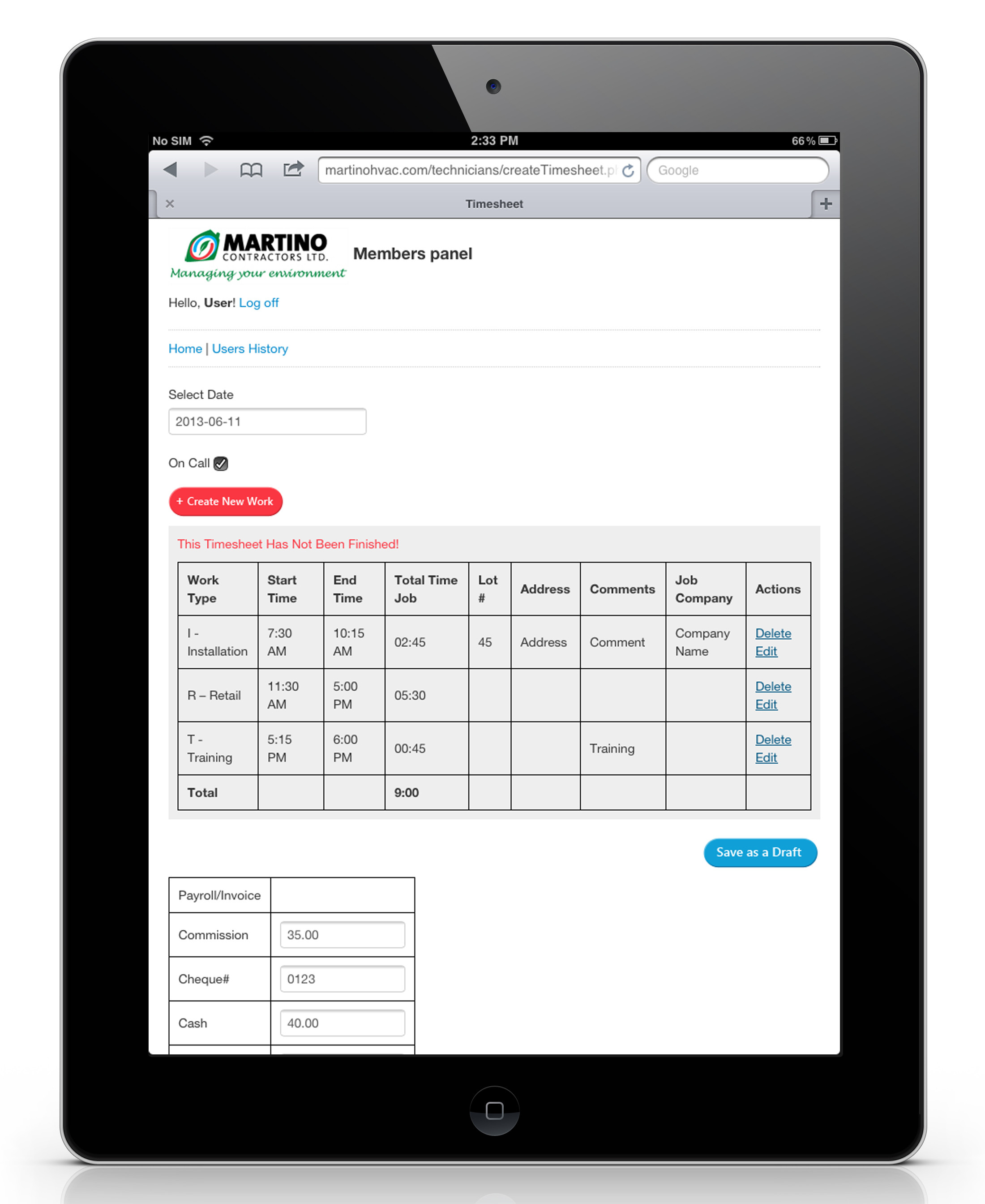 Full-stack web development of a mobile app that allows technicians to submit their timesheets and track their workload. 