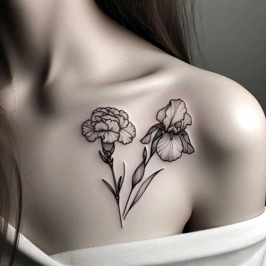 a custom carnation with snowdrop flowers tattoo and a bts inspired minimal  design provided by the client. maraming salamat! | Instagram