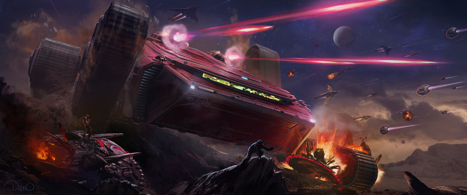 ATTACK TRAK -  I wanted it to have a lot of energy and destruction. Real sense of frenzy in this one. You can see some of the forces of evil and a Roton getting absolutely destroyed in this frame. 