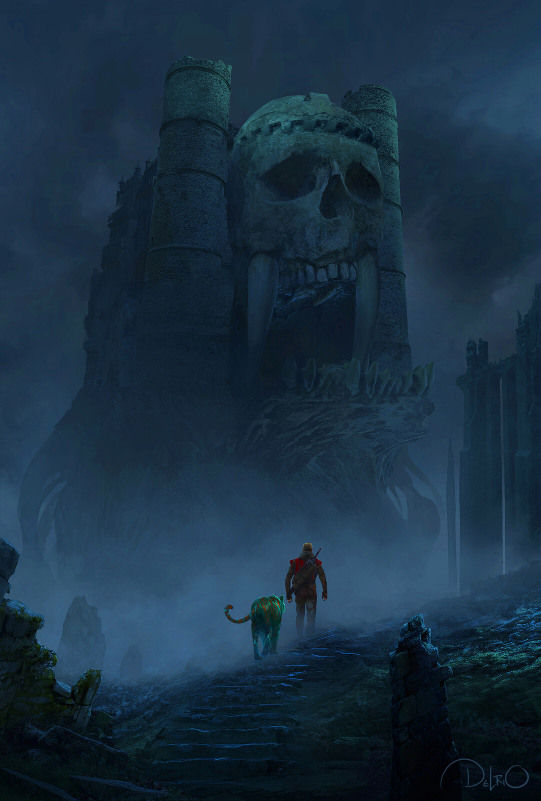 CASTLE GRAYSKULL - Above is the one closest to the original toy/show. You can see a hesitant prince Adam and Cringer in the foreground walking towards the Jaw Bridge. 