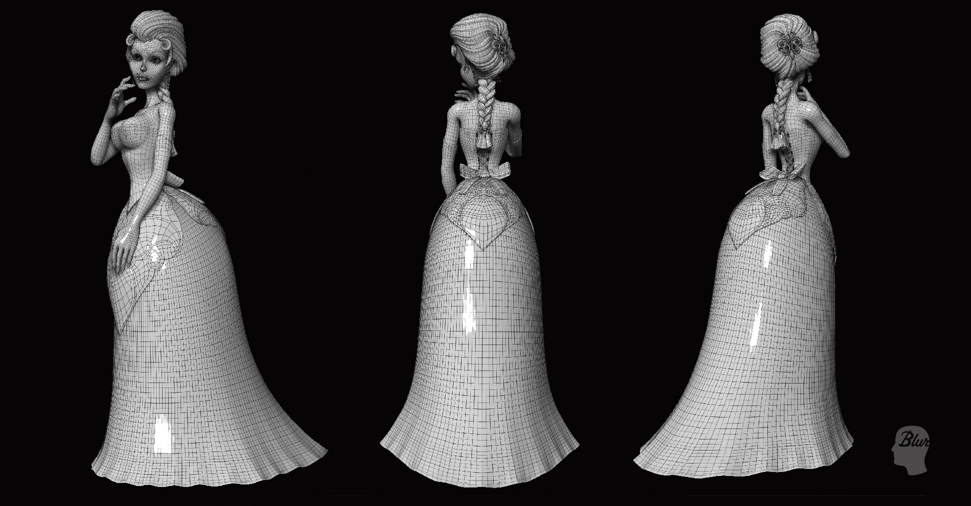 Posed Adeline with Wireframe Topology 