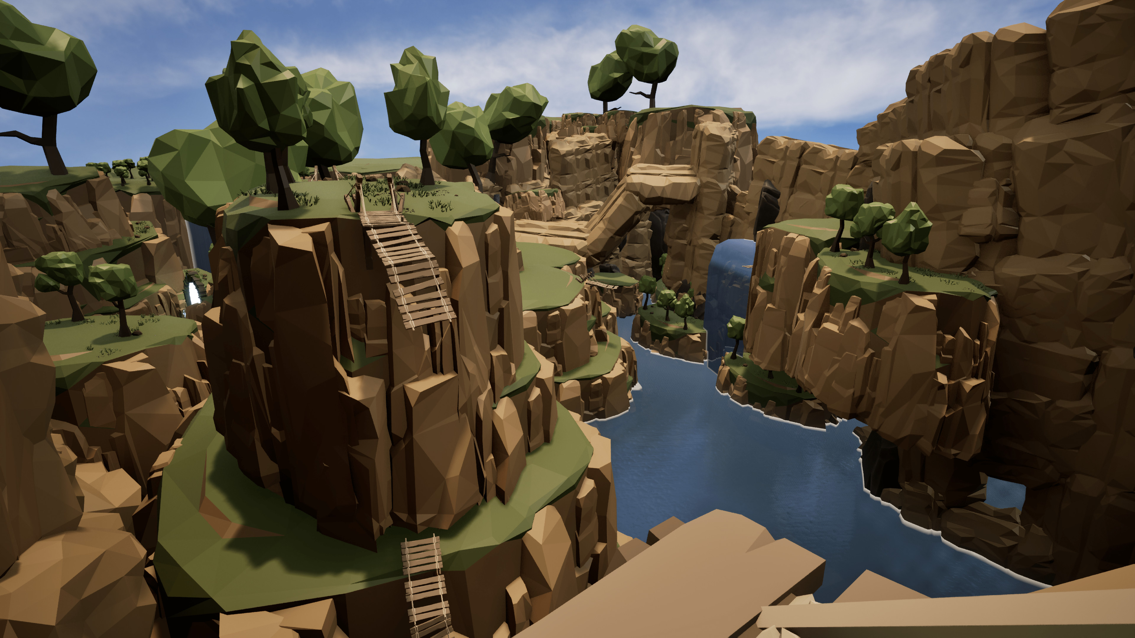 Create a full world with next landmarks visible from an elevated view