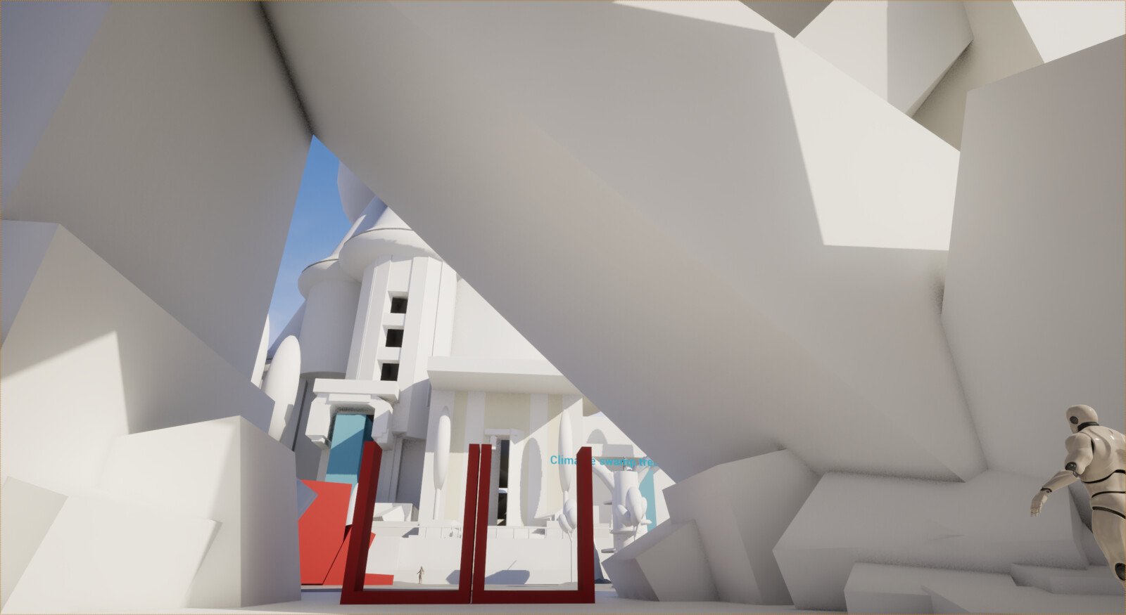 I use spatial markers while designing. Here you will see a narrower entrance (2 people wide) as well as a red marker from a giant toad battle marked in blue.

The battle will be a mini blocker before being rewarded with traversal of the tower