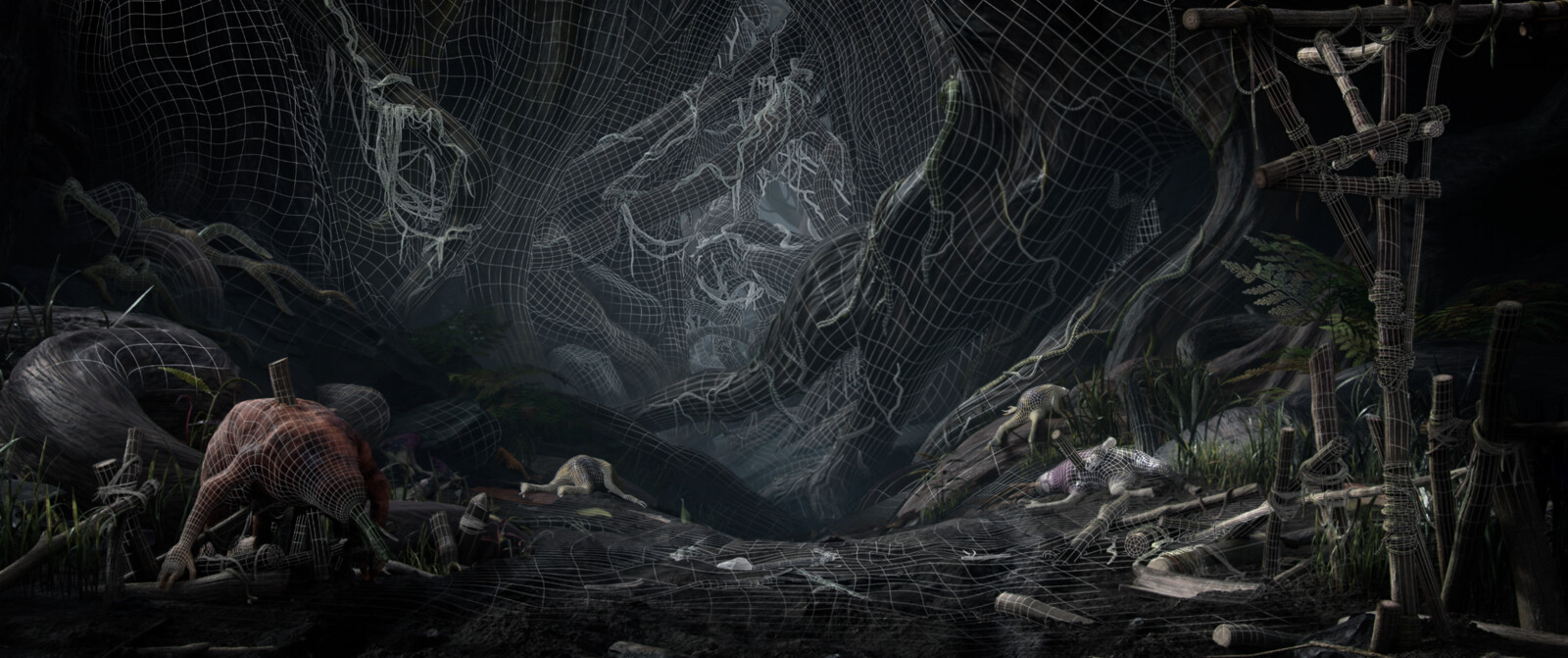 Forest wireframe (concept, set dress, lighting, compositing)