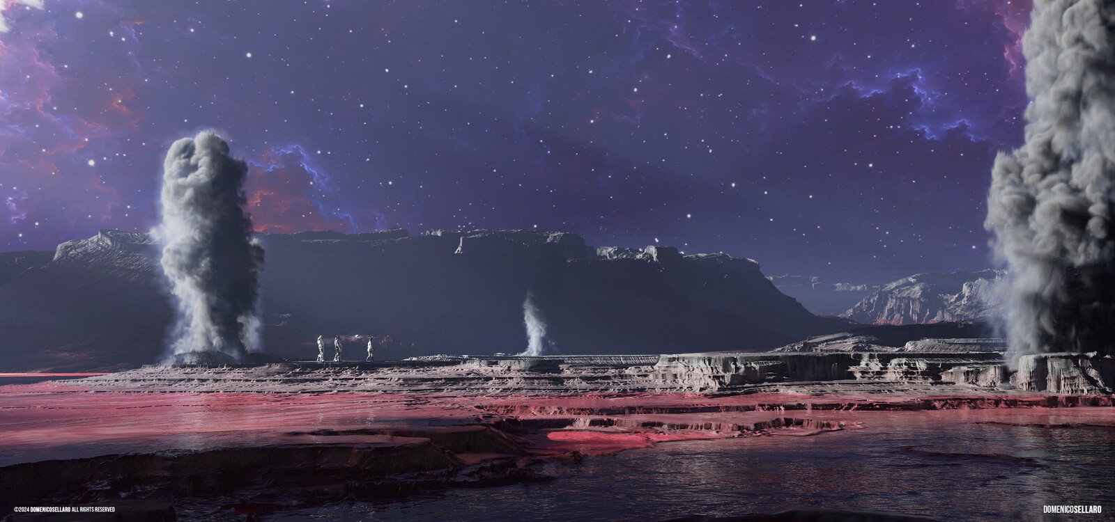 First approach: 
Since this planet is pretty similar to the Earth (looks like..), people can breath without having oxygen issues. 

Now, our small crew is studying the terrain and what's underneath it.