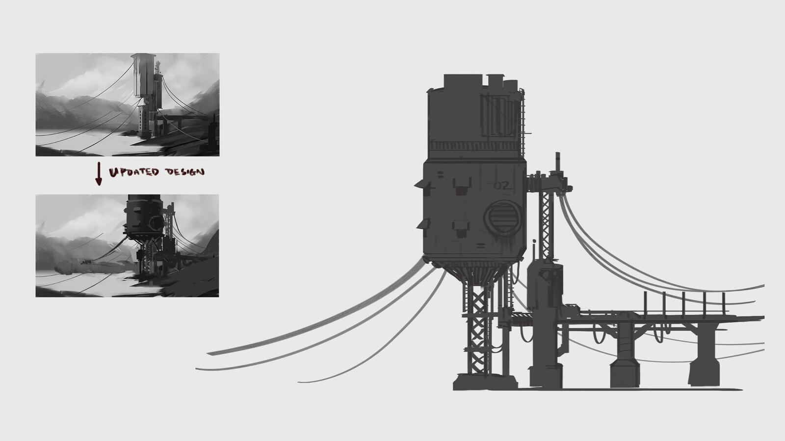 After some initial tests I decided to change the towers design to better fit the kind of mood I wanted to achieve. 