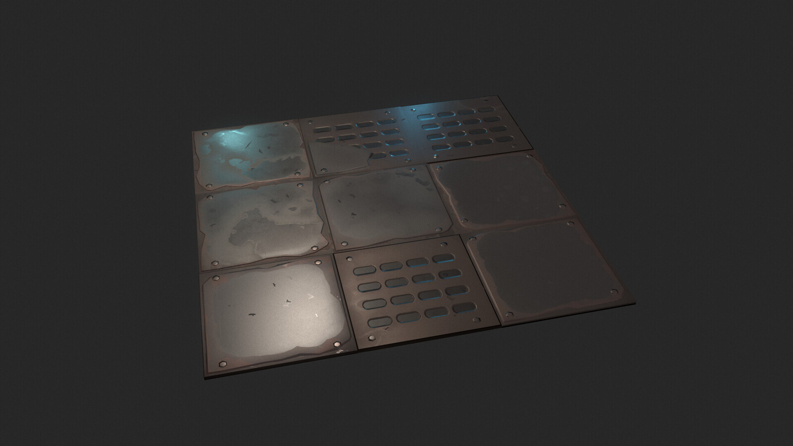 Tileable modular floor modelled in Blender and textured in Substance.