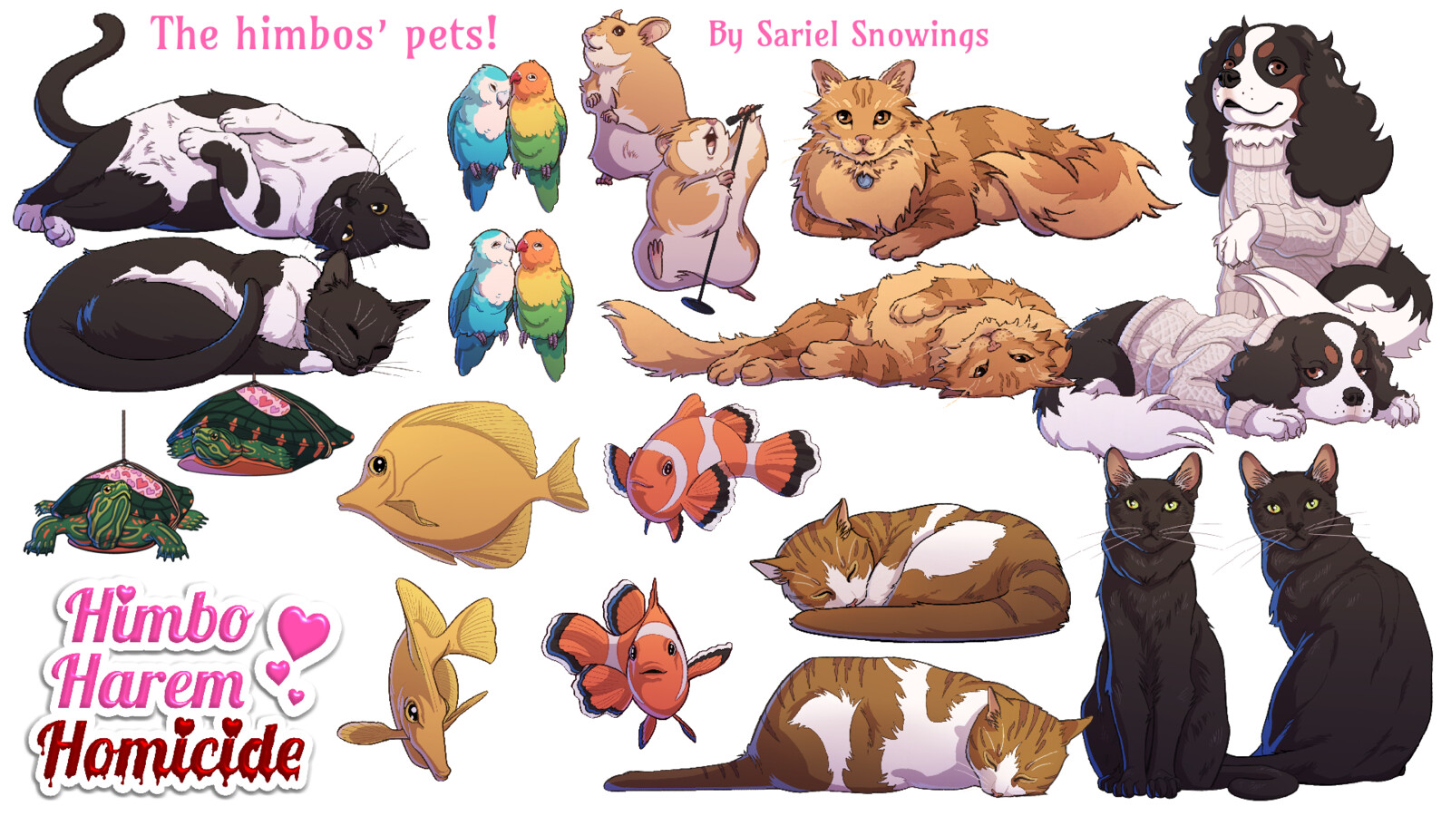 Pet characters matching the style established by the lead character artist (Gabriella Rossetti).