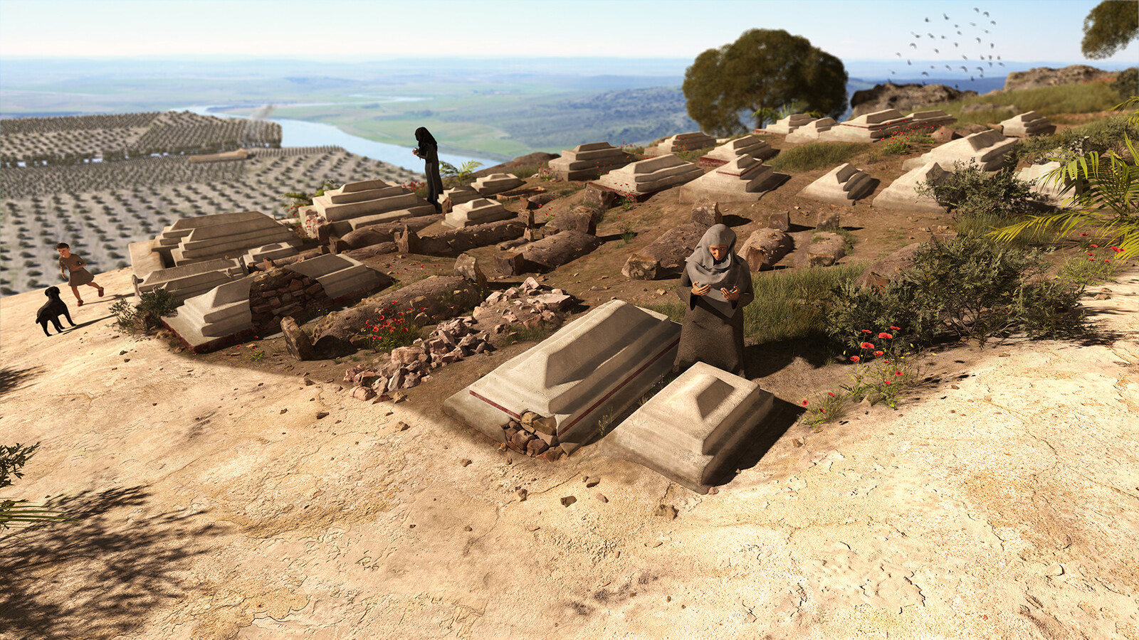 Recreación virtual de la maqbara de Alarcos desde el Norte.