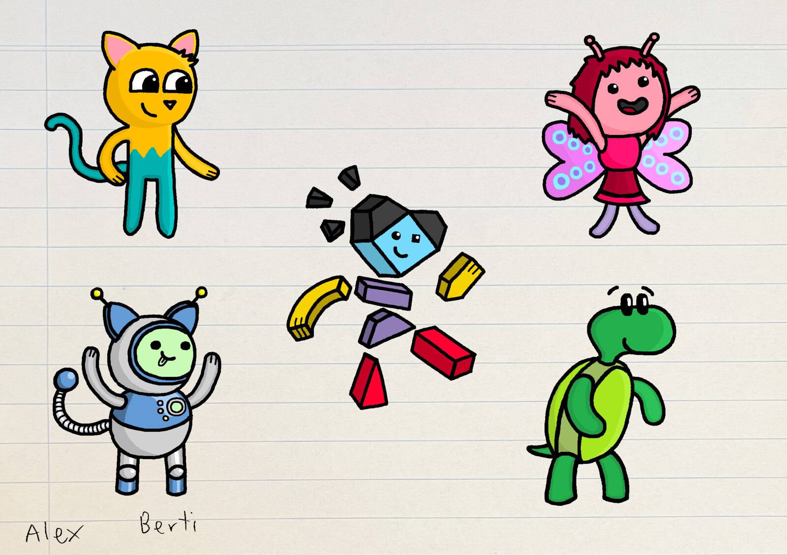 These are completed images of five original characters that I created. I am intending at some point to make a comic series that has these main characters as the heroes.