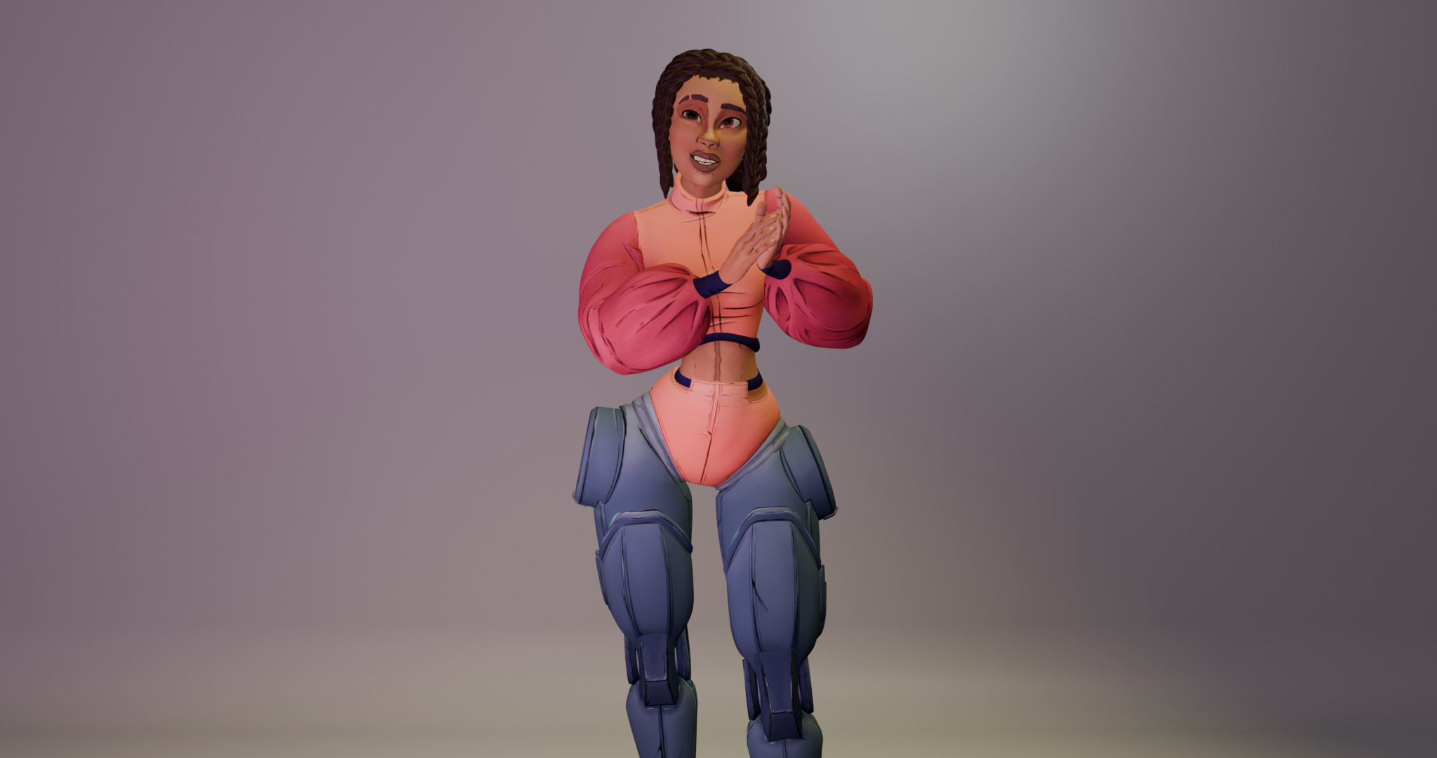 3D model of Delmare, character for my grad project. Rigged her to have a nervous smile.